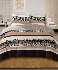 BlessLiving Leopard Print Duvet Cover Set Twin Size 3Pcs Brown Stripe Bedding Set Home Decor