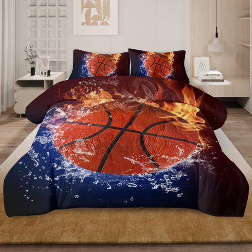 BlessLiving Twin Comforter Set, 3 Pieces Sport Bedding Set for Kids Boys Teens Brushed Microfiber Basketball Comforter Set, 66x90 inchs