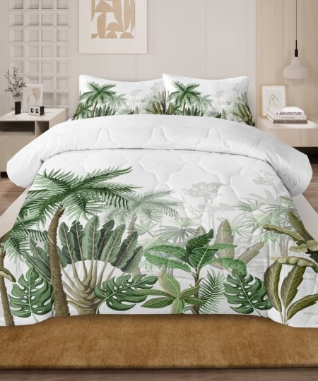 BlessLiving 3Pcs Botanical Comforter Set Queen, Green Palm Tree Bedding Sets Soft Microfiber