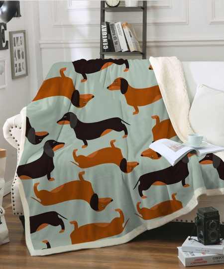 BlessLiving Green Sherpa Fleece Throw Blanket, Fuzzy Dachshund Printed Nap for Couch Christmas Gift, 50 x 60"