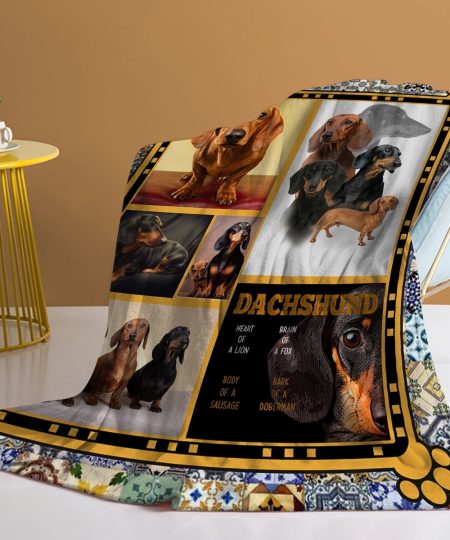 BlessLiving Dachshund Print Flannel Fleece Blanket, Graphic Printing Throw Blanket for Couch Chair, 50x60"