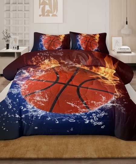 BlessLiving King Comforter Set, 3 Pieces Sport Bedding Set for Kids Boys Teens Brushed Microfiber Basketball Comforter Set,