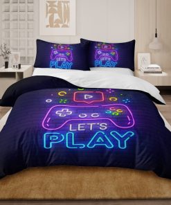 BlessLiving 3Pcs Gaming Duvet Cover Set for Boys Twin Bed Set Purple Bedding Set