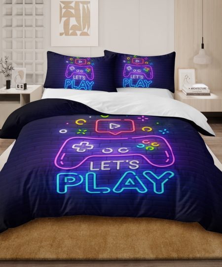BlessLiving 3Pcs Gaming Duvet Cover Set for Boys Twin Bed Set Purple Bedding Set