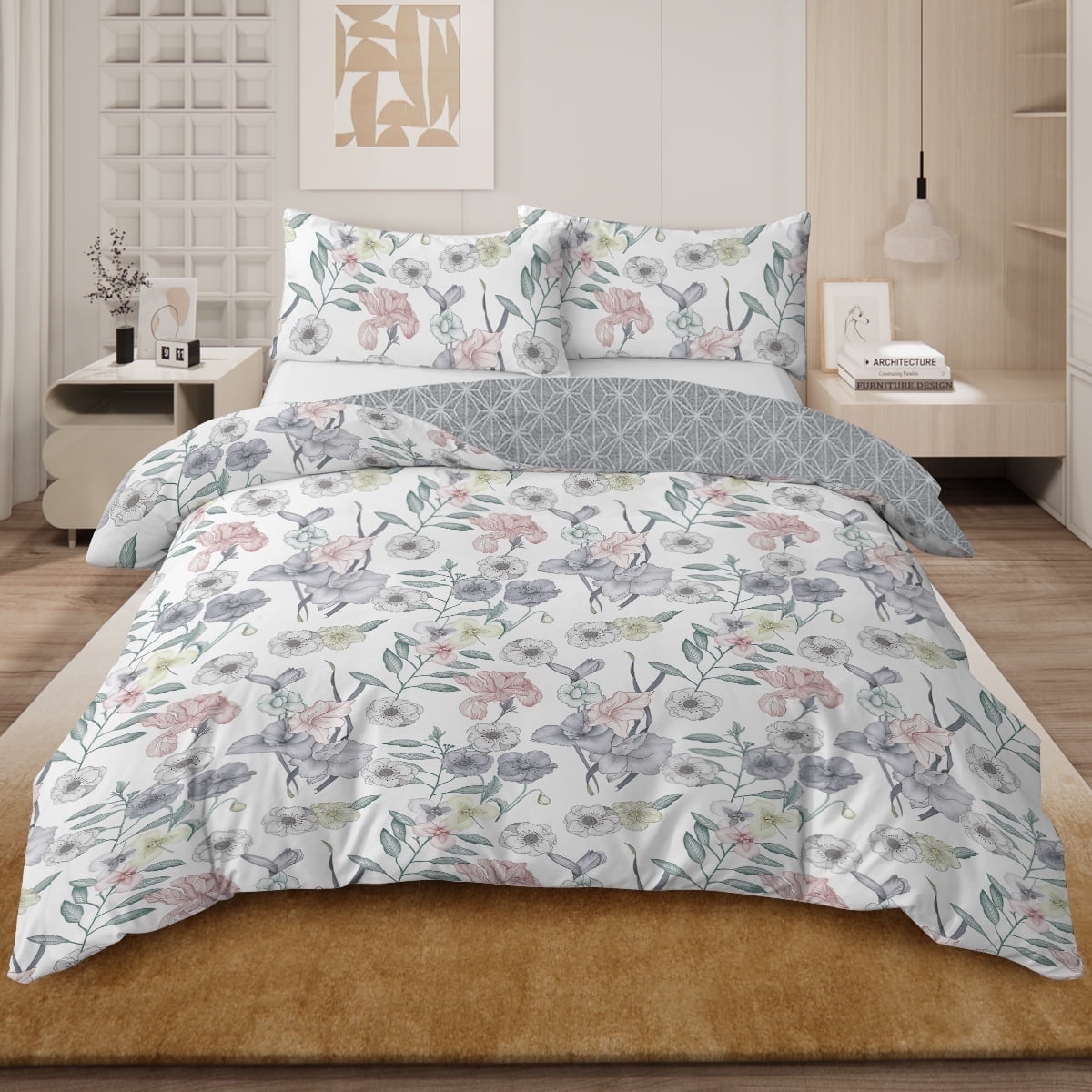 BlessLiving 3Pcs Duvet Cover Set for Adult Twin Size Green Bedding Set Lily Comforter Cover Set - Image 15