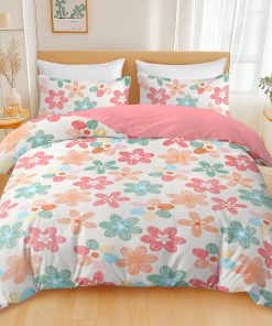 BlessLiving 3Pcs Duvet Cover Set for Adult Full Size Pink Bedding Set Colorful Flower Comforter Cover Set