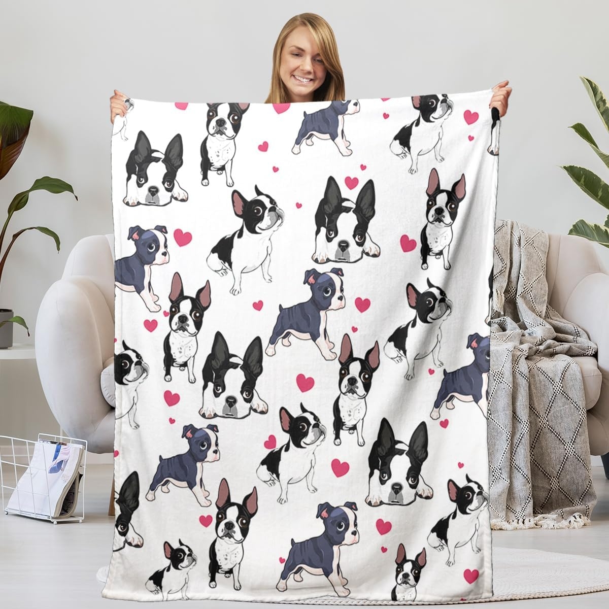 Love Dog Flannel Fleece Blanket for Couch Bed, Cute Puppy Pet Print Throw Blanket for Girls Women Kids Super Soft Plush Dogs