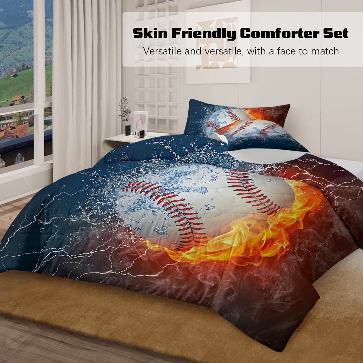 BlessLiving Full Comforter Set, 3 Pieces Sport Bedding Set for Kids Boys Teens Brushed Microfiber Basketball Comforter Set, - Image 10