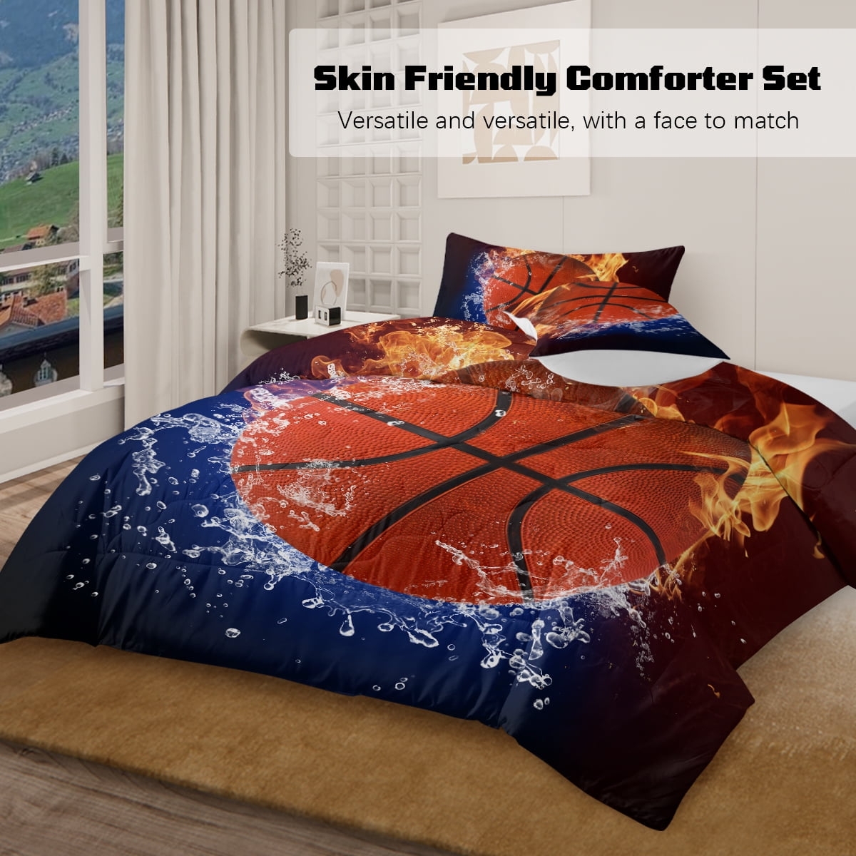 BlessLiving Full Comforter Set, 3 Pieces Sport Bedding Set for Kids Boys Teens Brushed Microfiber Basketball Comforter Set, - Image 6