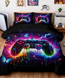 BlessLiving 3Pcs Game Controller Comforter Set Full Size Gaming Bedding Set for Kids Boys Gamer, Multicolor