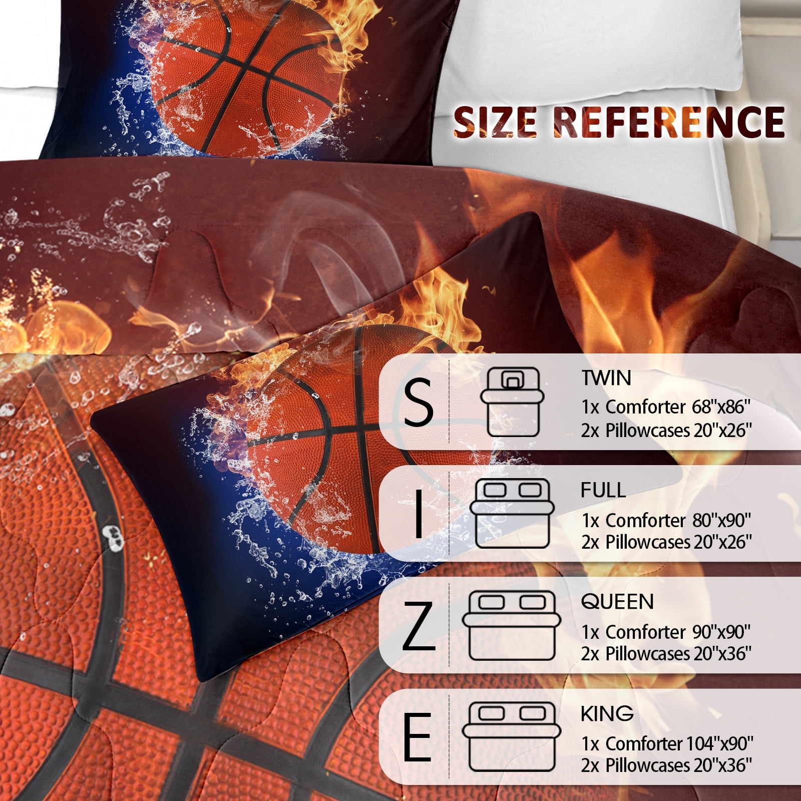 BlessLiving Full Comforter Set, 3 Pieces Sport Bedding Set for Kids Boys Teens Brushed Microfiber Basketball Comforter Set, - Image 2
