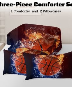 BlessLiving Full Comforter Set, 3 Pieces Sport Bedding Set for Kids Boys Teens Brushed Microfiber Basketball Comforter Set,
