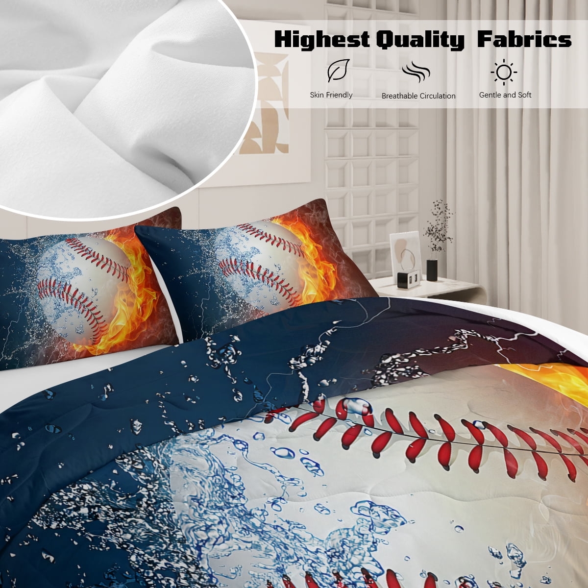 BlessLiving Full Comforter Set, 3 Pieces Sport Bedding Set for Kids Boys Teens Brushed Microfiber Basketball Comforter Set, - Image 12