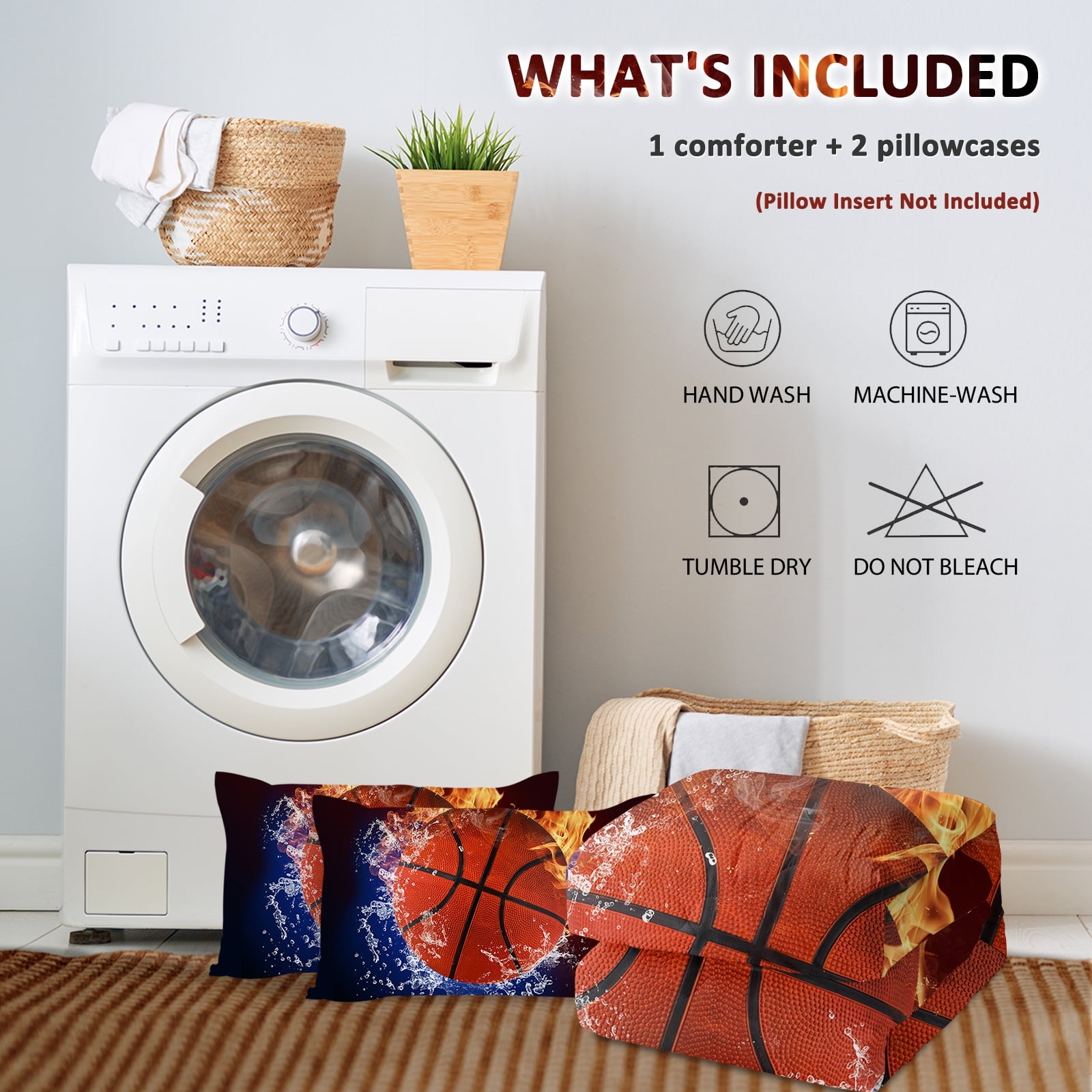 BlessLiving Full Comforter Set, 3 Pieces Sport Bedding Set for Kids Boys Teens Brushed Microfiber Basketball Comforter Set, - Image 7