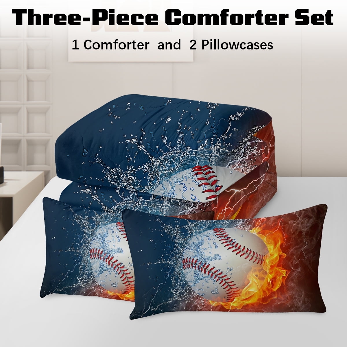 BlessLiving Full Comforter Set, 3 Pieces Sport Bedding Set for Kids Boys Teens Brushed Microfiber Basketball Comforter Set, - Image 11