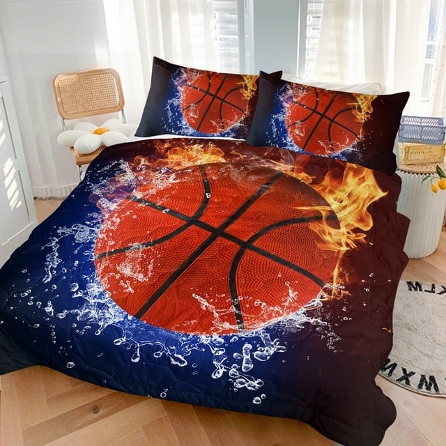 BlessLiving Full Comforter Set, 3 Pieces Sport Bedding Set for Kids Boys Teens Brushed Microfiber Basketball Comforter Set, - Image 8