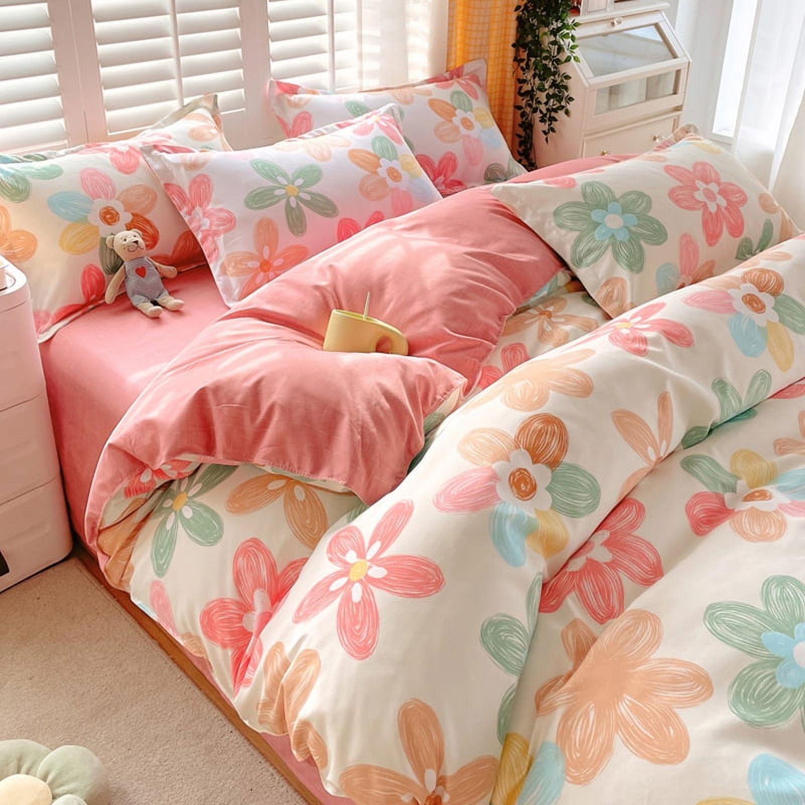 BlessLiving 3Pcs Duvet Cover Set for Adult Full Size Pink Bedding Set Colorful Flower Comforter Cover Set - Image 7