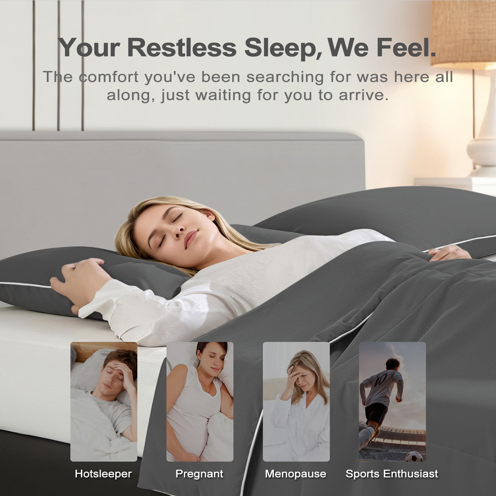 BlessLiving Cooling Pillowcases King, Breathable Envelope Closure Bedding Pillow Cover, Set of 2, 20" x 36", Silver Gray - Image 23