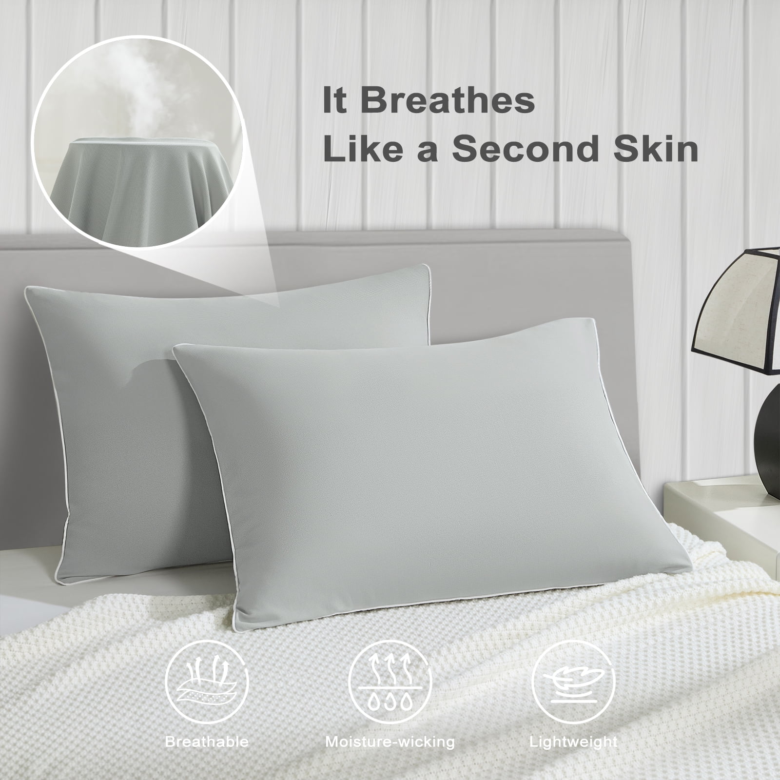 BlessLiving Cooling Pillowcases King, Breathable Envelope Closure Bedding Pillow Cover, Set of 2, 20" x 36", Silver Gray - Image 2