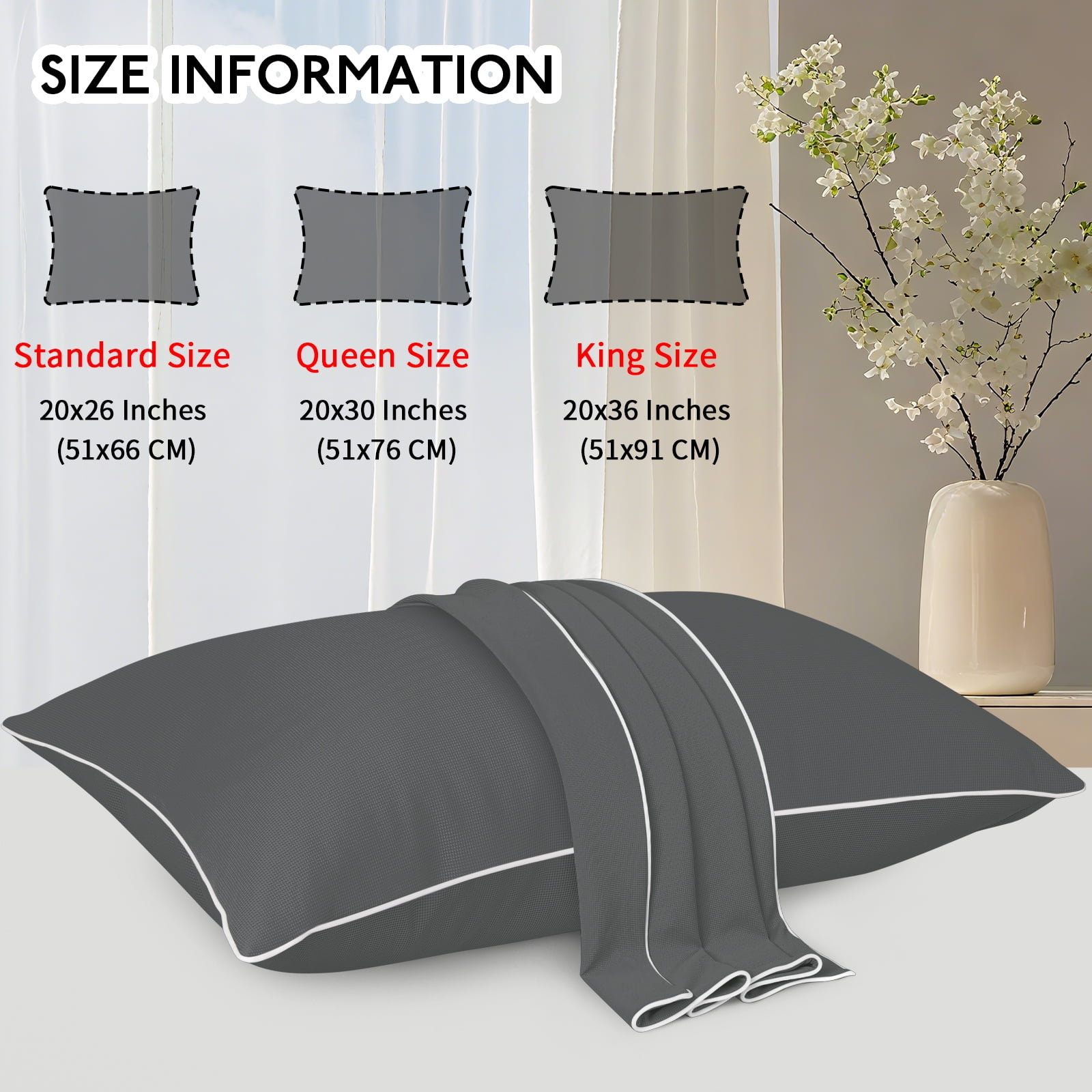 BlessLiving Cooling Pillowcases King, Breathable Envelope Closure Bedding Pillow Cover, Set of 2, 20" x 36", Silver Gray - Image 21
