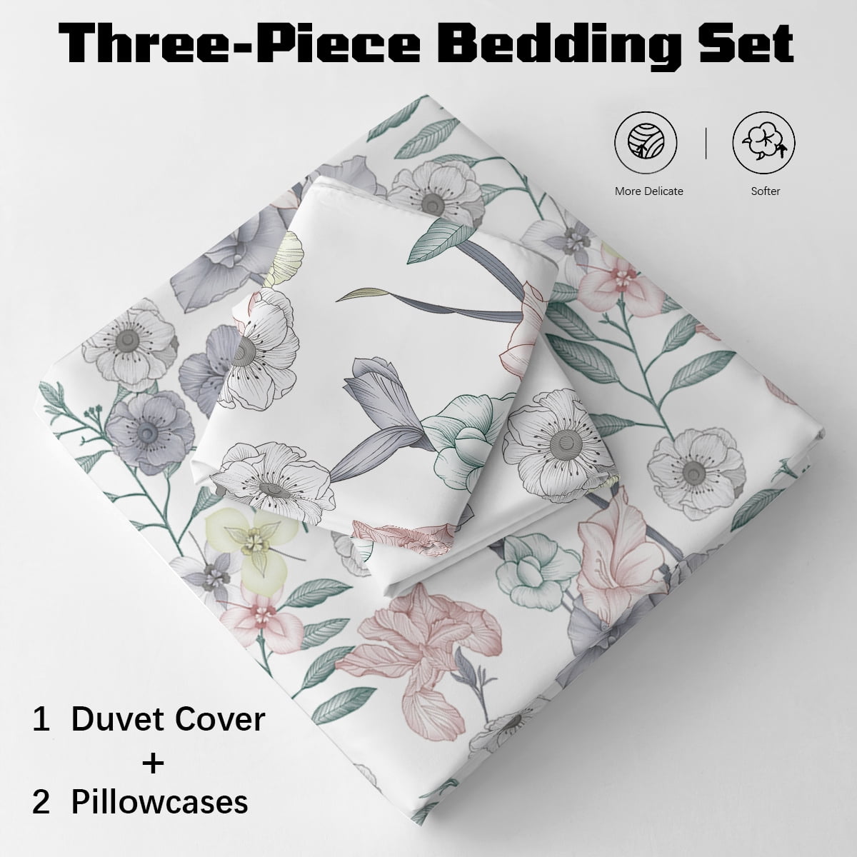 BlessLiving 3Pcs Duvet Cover Set for Adult Full Size Pink Bedding Set Colorful Flower Comforter Cover Set - Image 29