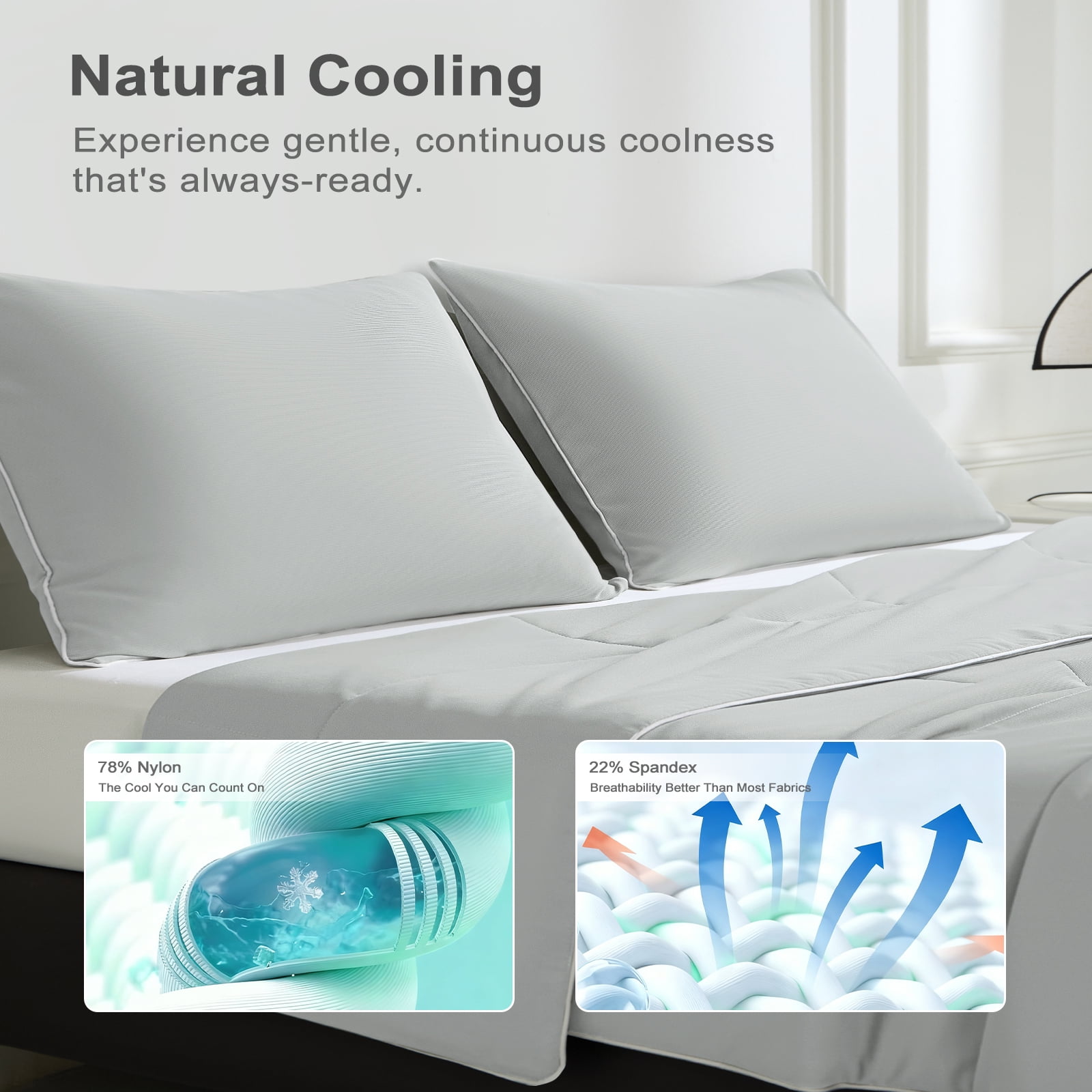 BlessLiving Cooling Pillowcases King, Breathable Envelope Closure Bedding Pillow Cover, Set of 2, 20" x 36", Silver Gray - Image 3