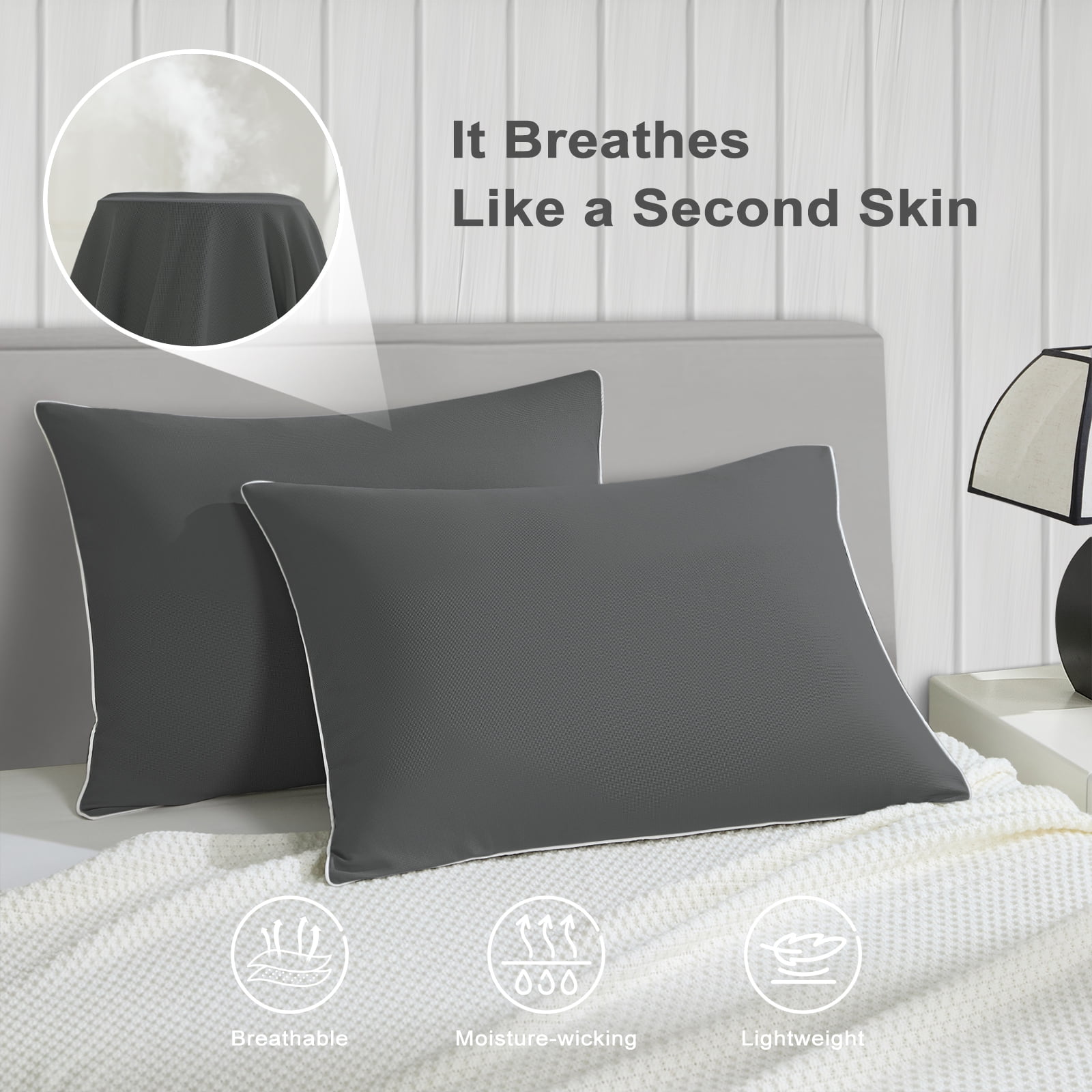 BlessLiving Cooling Pillowcases King, Breathable Envelope Closure Bedding Pillow Cover, Set of 2, 20" x 36", Silver Gray - Image 24