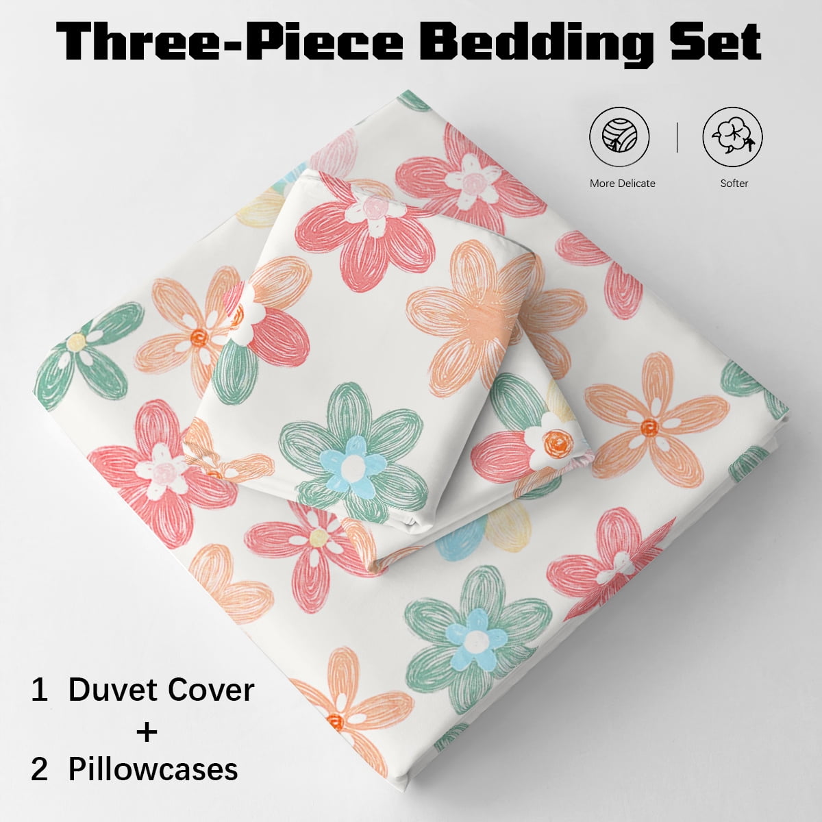 BlessLiving 3Pcs Duvet Cover Set for Adult Full Size Pink Bedding Set Colorful Flower Comforter Cover Set - Image 5