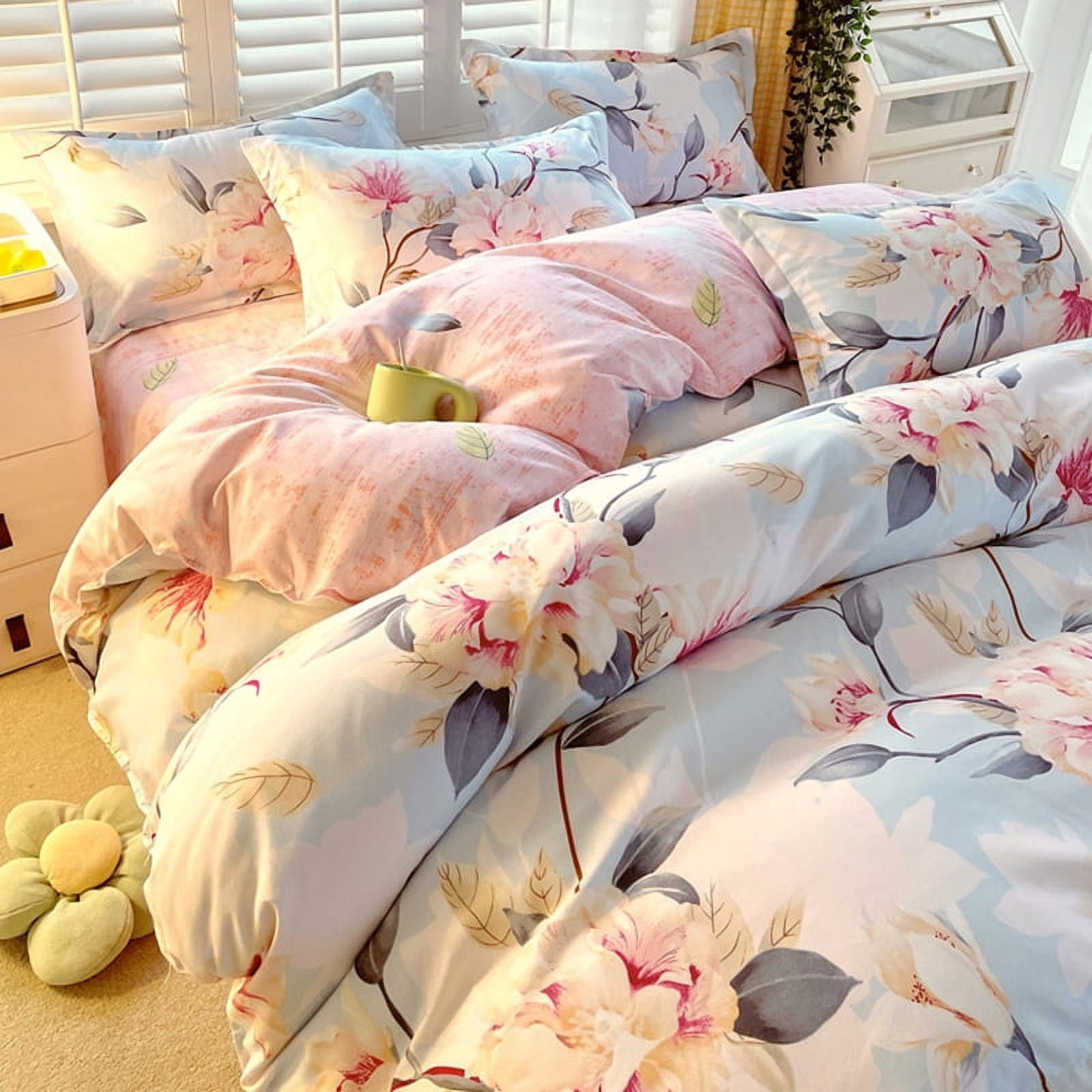 BlessLiving 3Pcs Duvet Cover Set for Adult Full Size Pink Bedding Set Colorful Flower Comforter Cover Set - Image 23