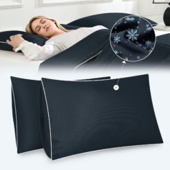 BlessLiving Cooling Pillowcases Standard, Breathable Envelope Closure Bedding Pillow Cover, Set of 2, 20" x 25", Navy