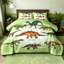 BlessLiving Kids Comforter Set, 3-Piece Green Dinosaur Bedding Sets for Boys, Twin Size