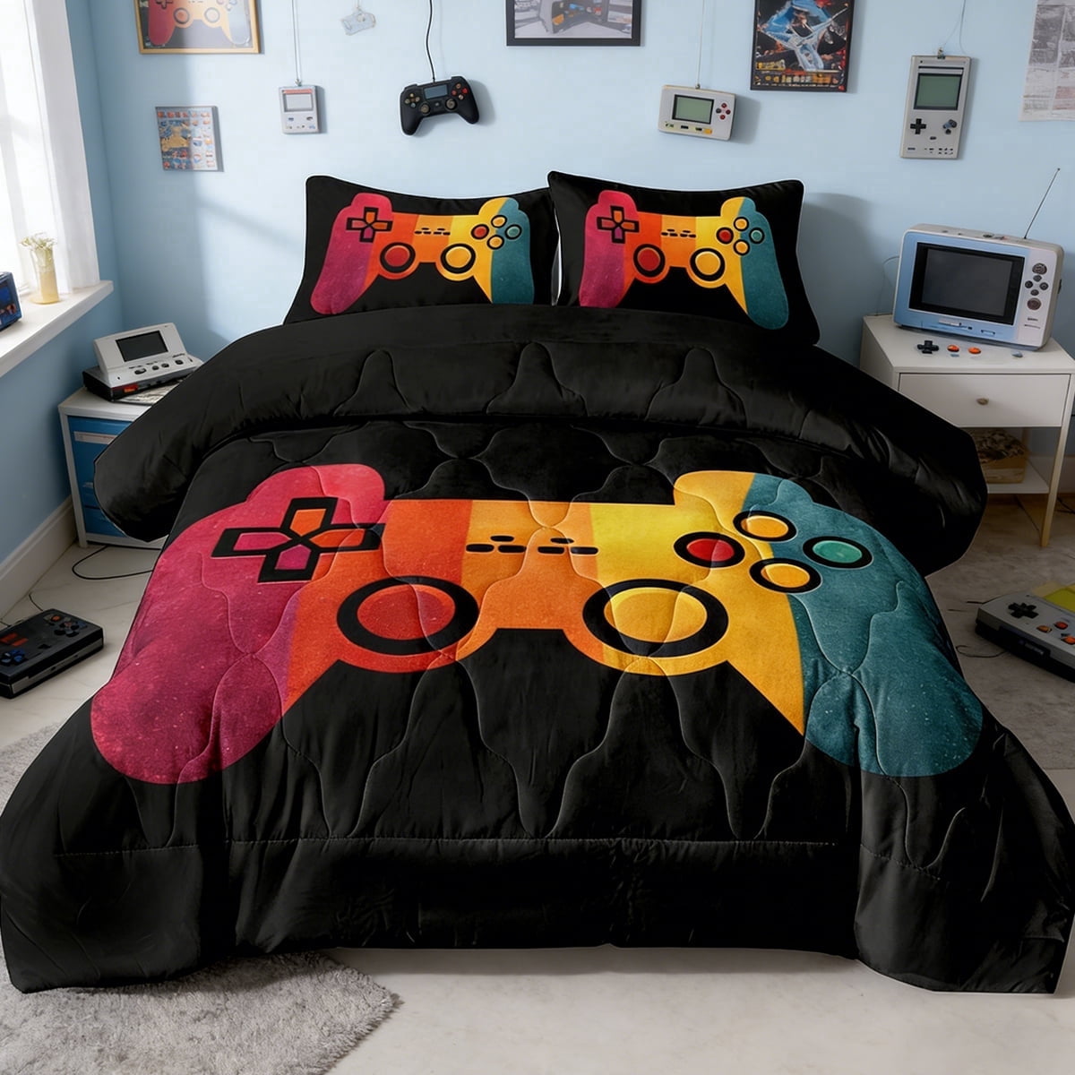 BlessLiving 3Pcs Game Controller Comforter Set Twin Size Gaming Bedding Set for Kids Boys Gamer, Black - Image 28