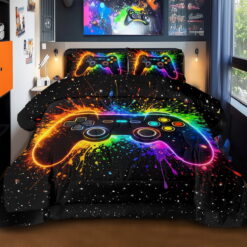 BlessLiving 3Pcs Game Controller Comforter Set Twin Size Gaming Bedding Set for Kids Boys Gamer, Black