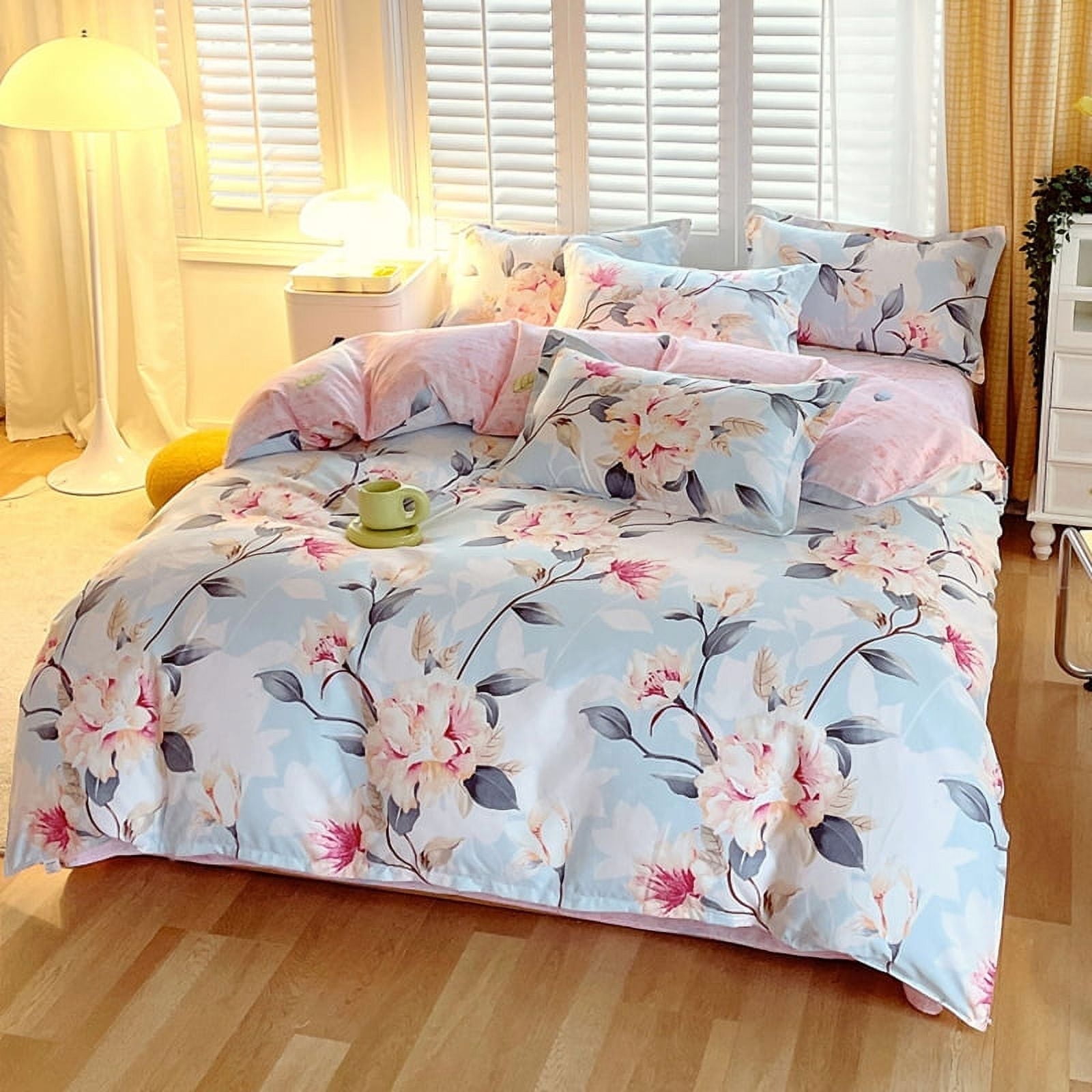 BlessLiving 3Pcs Duvet Cover Set for Adult Full Size Pink Bedding Set Colorful Flower Comforter Cover Set - Image 20