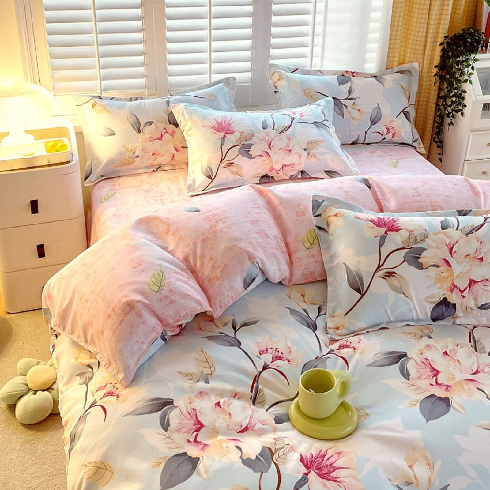 BlessLiving 3Pcs Duvet Cover Set for Adult Full Size Pink Bedding Set Colorful Flower Comforter Cover Set - Image 22