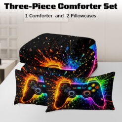 Alternative view of BlessLiving 3Pcs Game Controller Comforter Set Twin Size Gaming Bedding Set for Kids Boys Gamer, Black