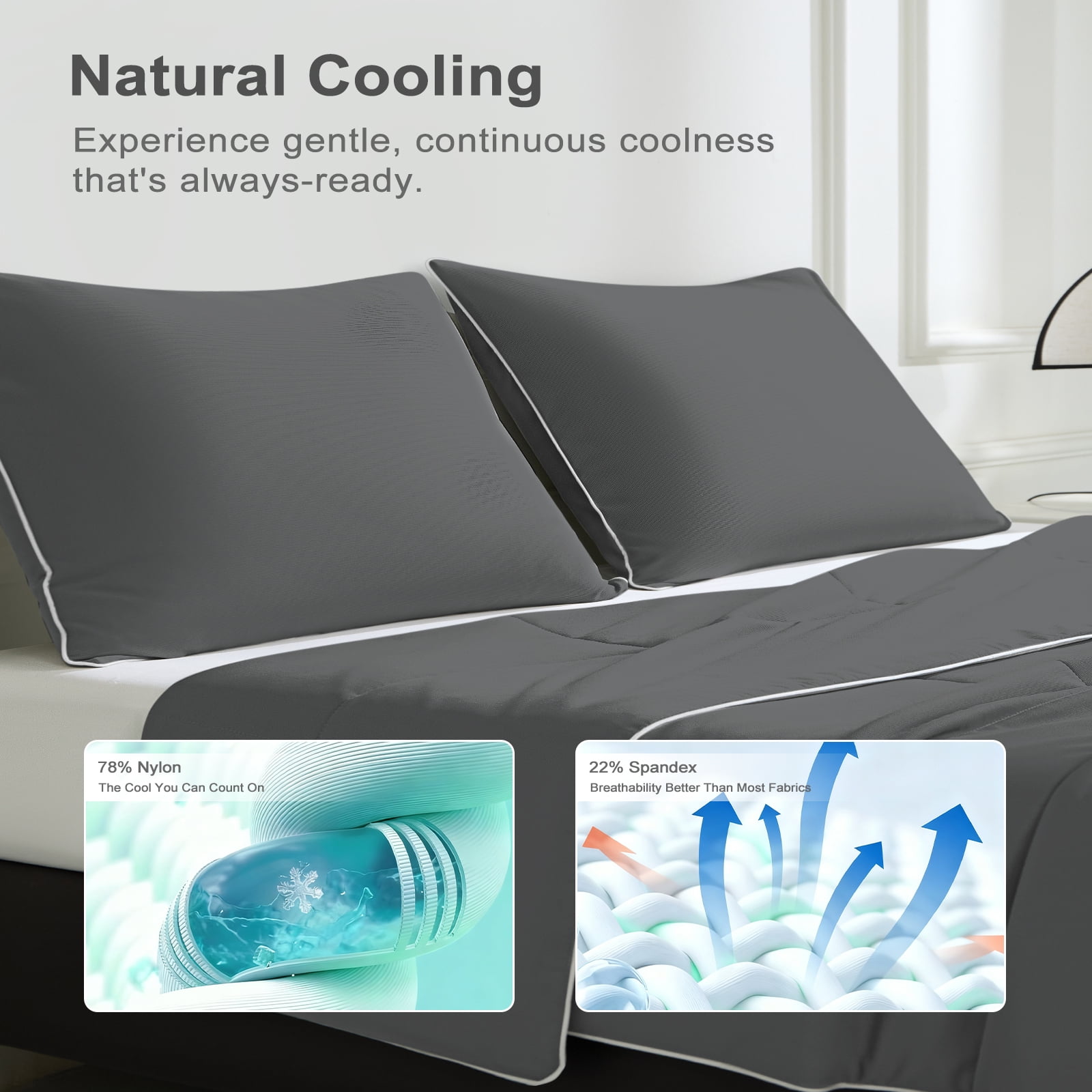 BlessLiving Cooling Pillowcases King, Breathable Envelope Closure Bedding Pillow Cover, Set of 2, 20" x 36", Silver Gray - Image 22