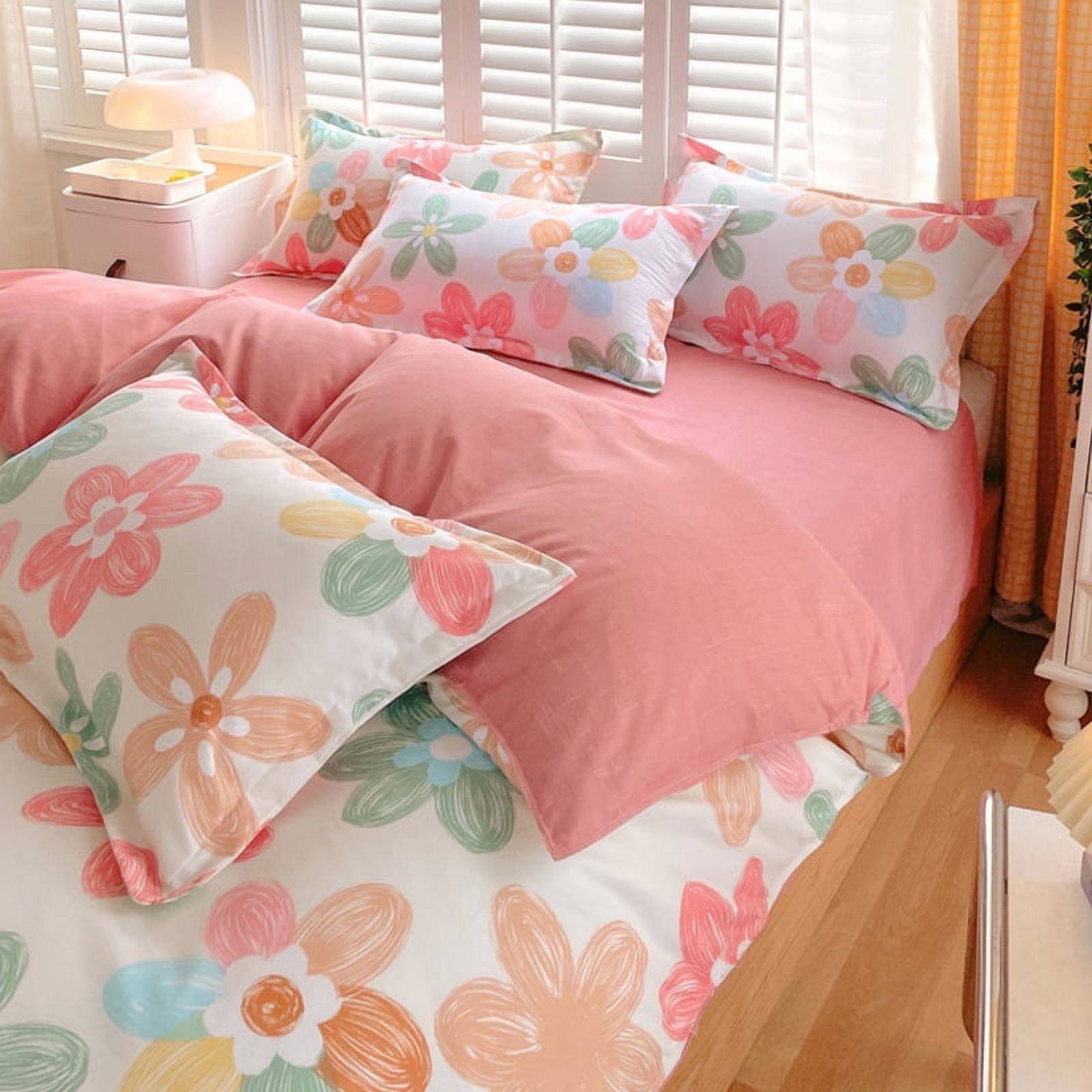 BlessLiving 3Pcs Duvet Cover Set for Adult Full Size Pink Bedding Set Colorful Flower Comforter Cover Set - Image 3