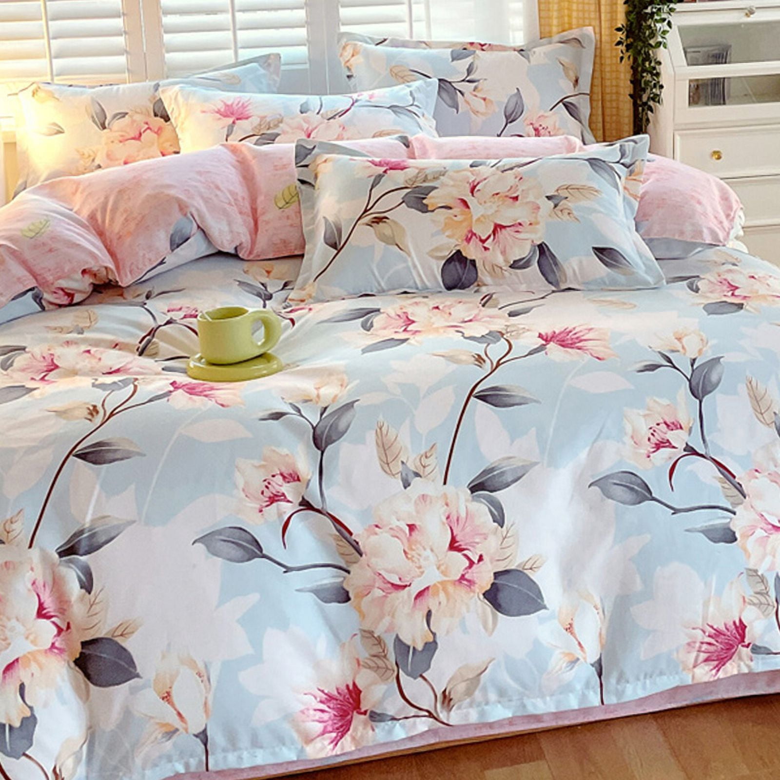 BlessLiving 3Pcs Duvet Cover Set for Adult Full Size Pink Bedding Set Colorful Flower Comforter Cover Set - Image 21