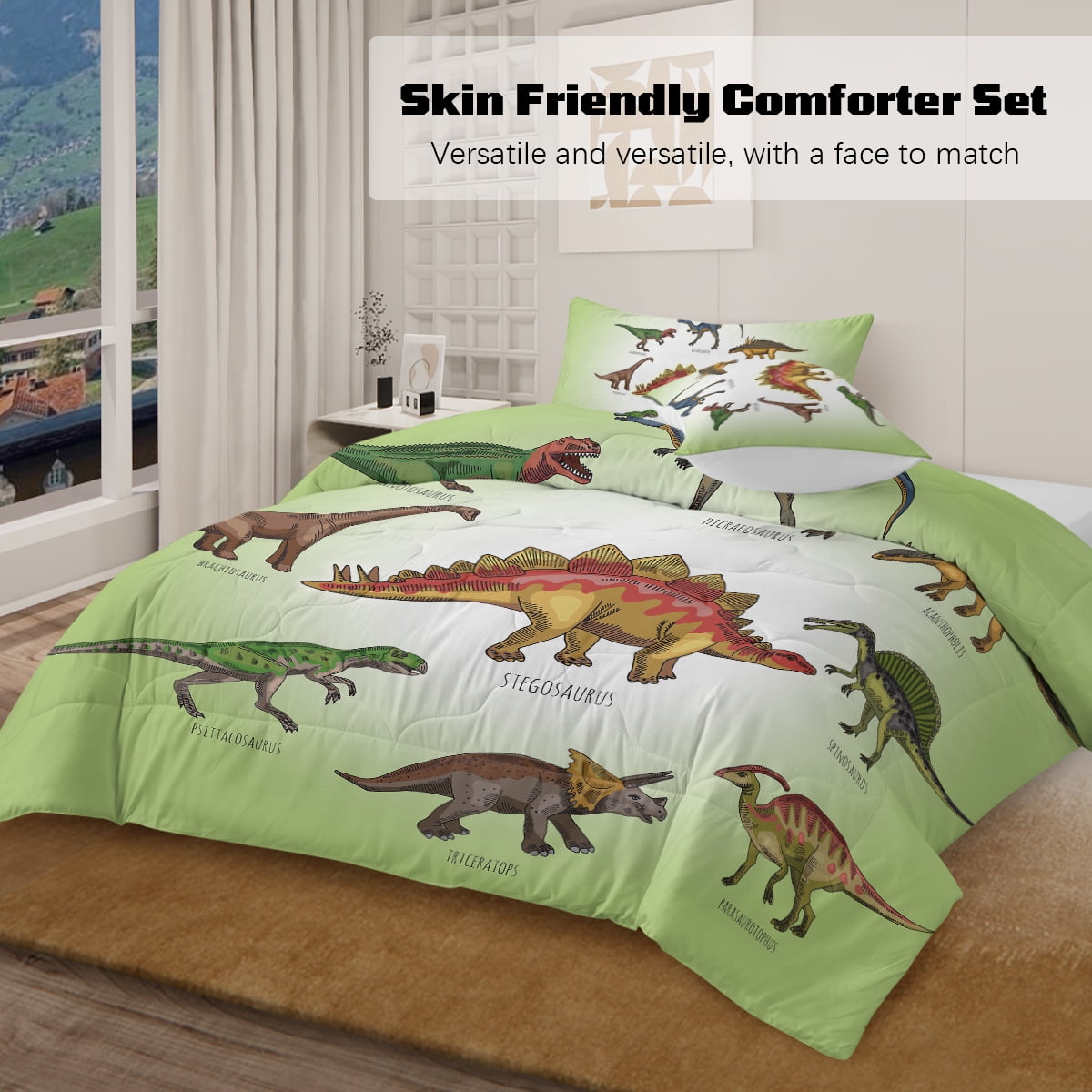 BlessLiving Kids Comforter Set, 3-Piece Green Dinosaur Bedding Sets for Boys, Twin Size - Image 8