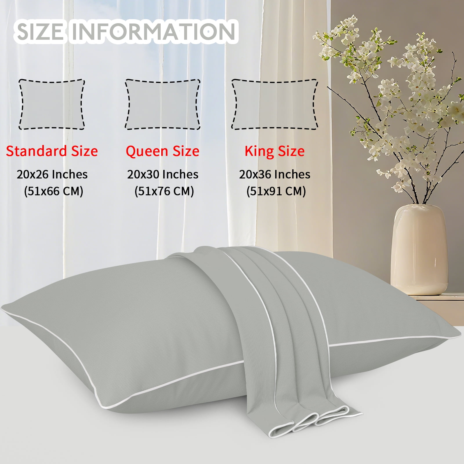 BlessLiving Cooling Pillowcases King, Breathable Envelope Closure Bedding Pillow Cover, Set of 2, 20" x 36", Silver Gray - Image 7