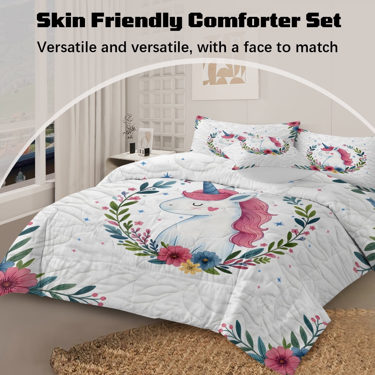 Sleepwish Kids Bedding Set 4 Pieces Super Soft Black Unicorn Twin Comforter Set for Girls - Image 26