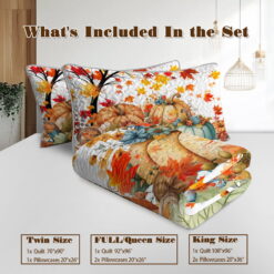 Alternative view of Sleepwish 3 Pieces Quilt Set Full/Queen Size, Colorful Pumpkin Fall Leaves Flower Bedding Set Lightweight Bedspreads Bed Cover