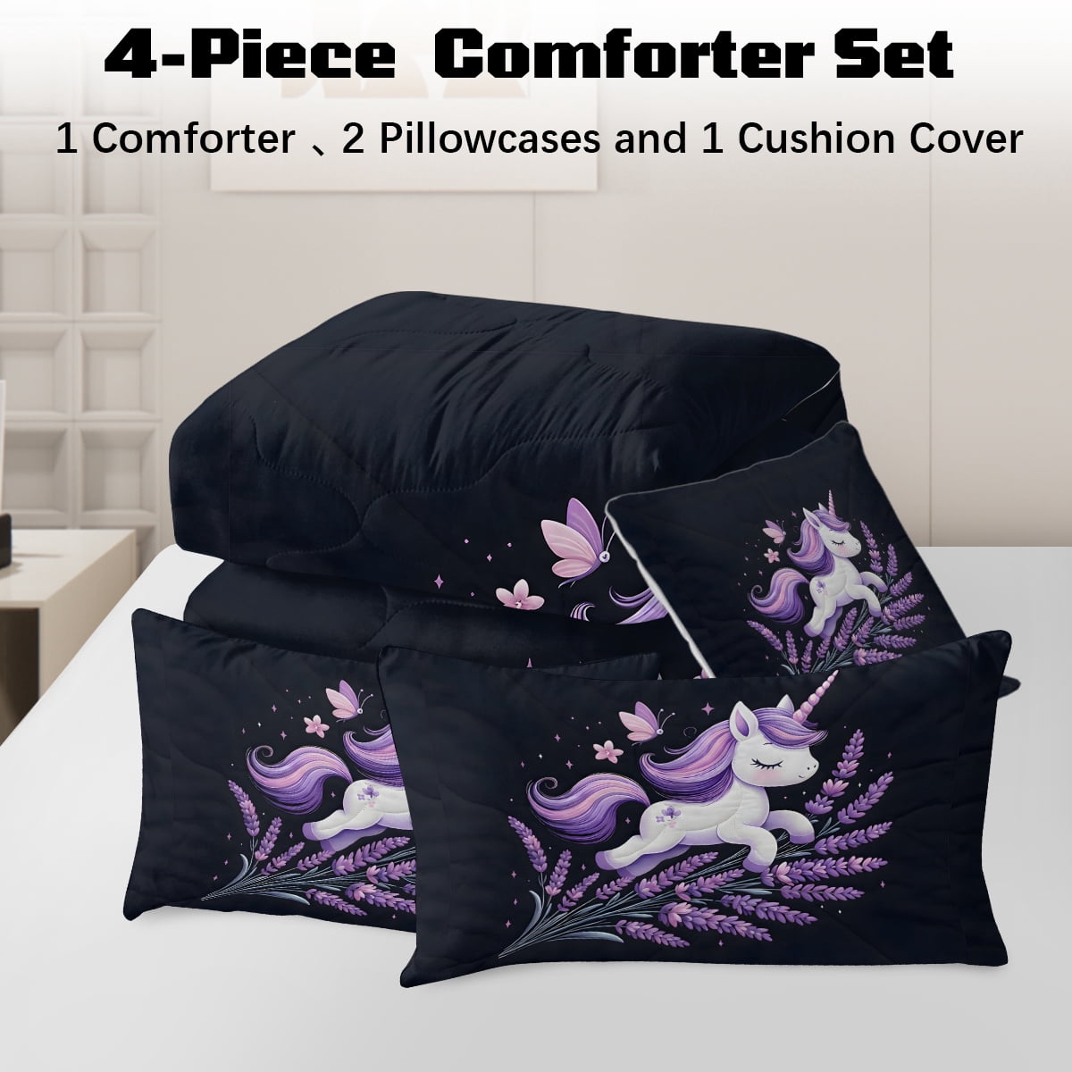 Sleepwish Kids Bedding Set 4 Pieces Super Soft Black Unicorn Twin Comforter Set for Girls - Image 28