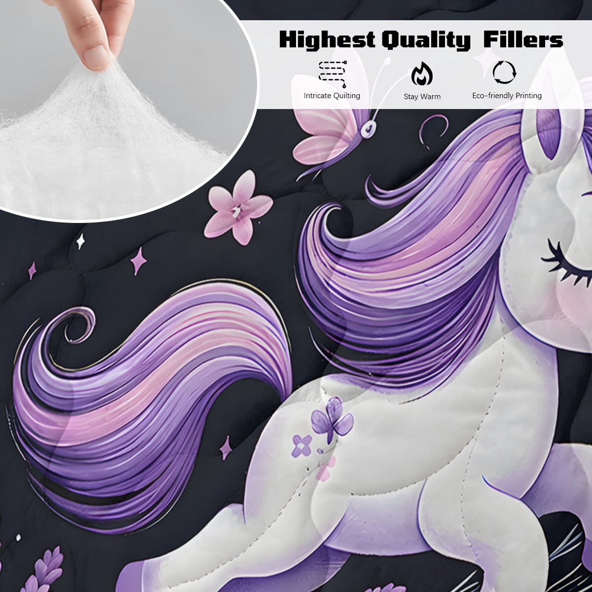 Sleepwish Kids Bedding Set 4 Pieces Super Soft Black Unicorn Twin Comforter Set for Girls - Image 29