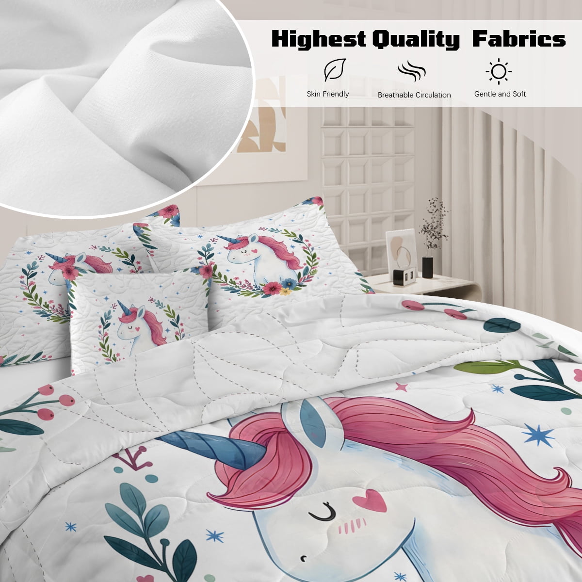 Sleepwish Kids Bedding Set 4 Pieces Super Soft Black Unicorn Twin Comforter Set for Girls - Image 23