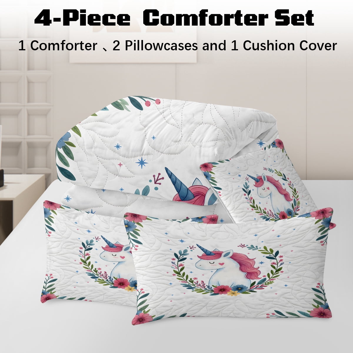 Sleepwish Kids Bedding Set 4 Pieces Super Soft Black Unicorn Twin Comforter Set for Girls - Image 21