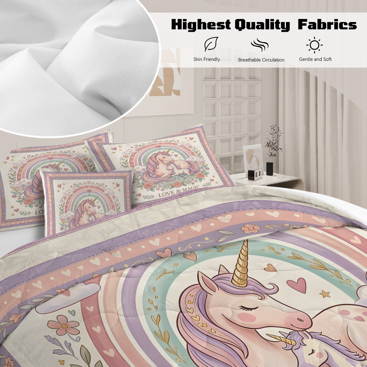 Sleepwish Kids Bedding Set 4 Pieces Super Soft Black Unicorn Twin Comforter Set for Girls - Image 17