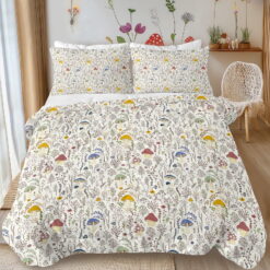 Sleepwish Kids Comforter Set, 3-Piece Mushroom Pastoral Bedding Sets for Girls Queen