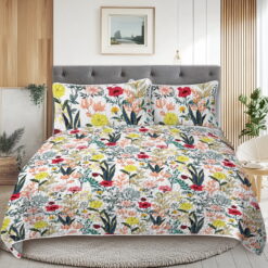 Sleepwish 3 Pieces Quilt Set Twin Size, Colorful Flower Fall Leaves Bedding Set Lightweight Bedspreads Bed Cover